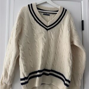 Brandy Melville Cream and Black V-Neck Sweater